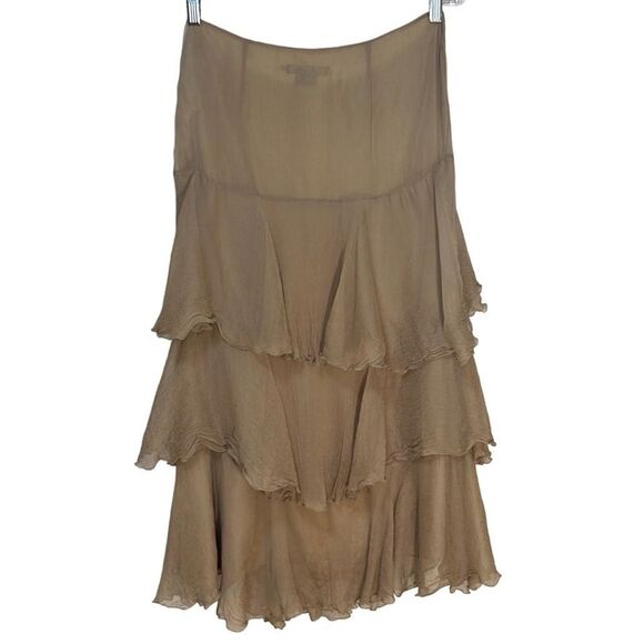 Ralph Lauren - Black Label Silk Ruffle Tiered Midi Skirt - Size 6, Light Brown - Picture 5 of 15
